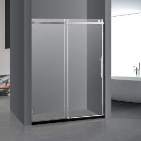 Frameless Sliding Glass Shower Doors 60" Width x 76"Height with 3/8"(10mm) Clear Tempered Glass, Brushed Nickel Finish, Big Rollers, Square Rail