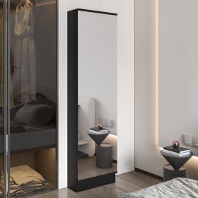 Black Wengue Rectangle Tall Shoe Cabinet with Mirror