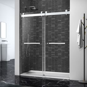 56-60 x 76 Inch Double Sliding Frameless Shower Door in Brushed Nickel with Soft-Closing and 3/8 Inch Clear Glass