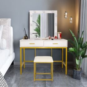 FCH Single Mirror With 2 Drawers And Light Bulbs, Steel Frame Dressing Table White