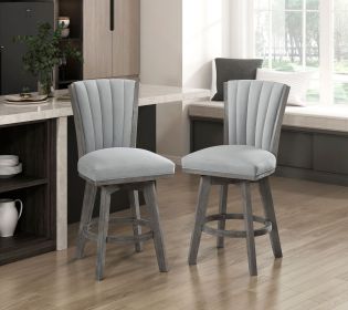 Gray Finish Set of 2 Counter Height Chairs Swivel Seat Tufted Fabric Upholstered Solid Wood Dining Furniture Transitional Style