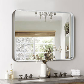 50"x32" Morden Right Angle Rectangle Alloy Aluminium Framed Silver Wall-Mounted Vanity Mirror Bathroom Vanity Mirror for Bedroom Entryway