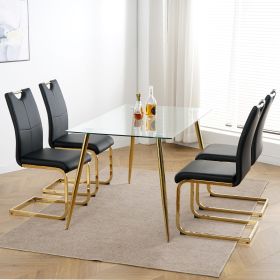 Modern Dining Chairs with Faux Leather Padded Seat Dining Living Room Chairs Upholstered Chair with gold Metal Legs Design for Kitchen, Living