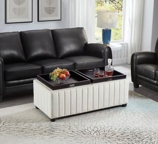 45 inch Wide Contemporary Square CubeStorage Ottoman Bench, Storage Bench with coffee tray