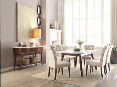 Gasha White Marble Top & Walnut Finish Dining Table