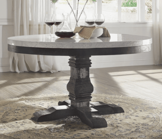 NolanWhite Marble Top & Salvage Dark Oak Finish Round Dining Table