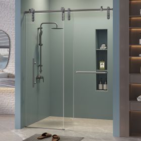 Frameless Shower Doors 60" Width x 76"Height with 5/16"(8mm) Clear Tempered Glass, 304 Nickel Brushed Stainless Steel Large Roller