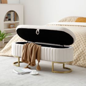 Storage Bench Bedroom Bench, Velvet Oval Upholstered End of Bed Bench with Golden Metal Legs,50"Modern Storage Ottoman Bench for Bedroom, Living Room