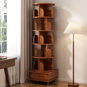 Rotating Bookshelf, 360 Display Corner Bookshelf for Small Space, 6 Tier Bookcase Storage Rack with Wheels, Wood Narrow Organizer for Bedroom