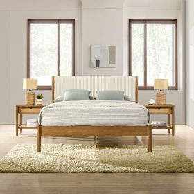 Vichy 3-Piece Rubberwood Corduroy Bedroom Set, Platform Bed with Two Nightstands, Queen