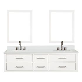 White Double Bath Vanity 72 in. W x 22 in. D, White Quartz Top, Faucet Set, and 34 in. Mirrors