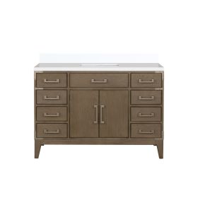 Grey Oak Single Bath Vanity 48 in. W x 22 in. D, with White Quartz Top
