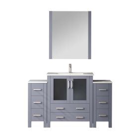 Dark Grey Single Bath Vanity 54 in. W x 18.25 in. D, with Side Cabinets, White Ceramic Top, Faucet Set, and 28 in. Mirror