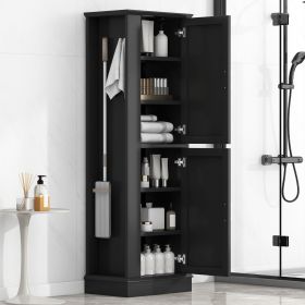 Tall Bathroom Storage Cabinet, Freestanding Storage Cabinet with Hook and Adjustable Shelf, MDF Board, Black (Old Sku:WF326356AAK)