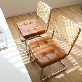 Dining Chairs Set of 2, Fauex Leather Rattan Side Accent Chairs with Chrome Legs, Modern Mid Century Breuer Designed Chairs