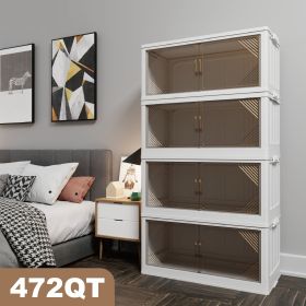 472QT 4-Pack 31.5'' Wide Transparent Plastic Storage Cabinets for Closet Organizers and Storage, Folding Storage Box