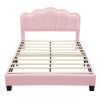 2-Pieces Bedroom Sets Full Size Flower-Shaped Upholstered LED Platform Bed with Storage Ottoman-Sherpa Fabric, Pink