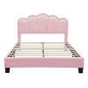 2-Pieces Bedroom Sets Full Size Flower-Shaped Upholstered LED Platform Bed with Storage Ottoman-Sherpa Fabric, Pink