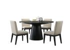 Jasper Ebony Black 5 Piece 59" Wide Contemporary Round Dining Table Set with Beige Fabric Chairs