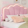 2-Pieces Bedroom Sets Full Size Flower-Shaped Upholstered LED Platform Bed with Storage Ottoman-Sherpa Fabric, Pink