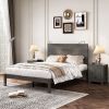3-Pieces Bedroom Sets, Full Size Farmhouse Platform Bed with Two Bedside Lights, 2-Drawer Nightstand, Antique Gray
