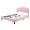 2-Pieces Bedroom Sets Full Size Flower-Shaped Upholstered LED Platform Bed with Storage Ottoman-Sherpa Fabric, Pink