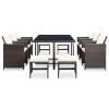 vidaXL 11 Piece Patio Dining Set with Cushions Poly Rattan Brown