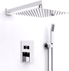 Shower System with High Pressure 10 inch Shower Head Hand Held Square Shower Head Bathroom Luxury Rain Mixer Shower Complete Combo Set Wall Mounted (Color: Chrome)
