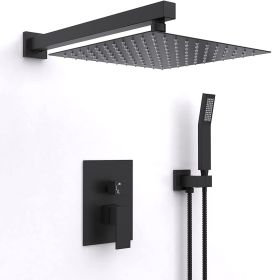 Shower System with High Pressure 10 inch Shower Head Hand Held Square Shower Head Bathroom Luxury Rain Mixer Shower Complete Combo Set Wall Mounted (Color: Black)