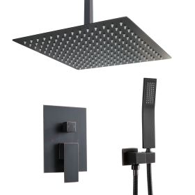 10 Inch Ceiling Mounted Square Rain Shower Head and Handheld Shower head Set (Color: Oil Rubbed Bronze)