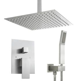 10 Inch Ceiling Mounted Square Rain Shower Head and Handheld Shower head Set (Color: Brushed Nickel)