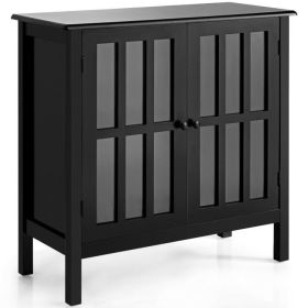 Glass Door Sideboard Console Storage Buffet Cabinet (Color: Black)