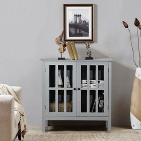 Glass Door Sideboard Console Storage Buffet Cabinet (Color: Gray)