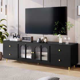 70.9" Modern TV Stand for TVs up to 75 Inches,Entertainment Center with Glass Door,4 Drawers and 2 Cabinets (Material: MDF, Color: Black)