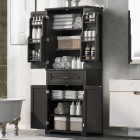 Bathroom Storage Cabinet with Doors and Drawer, Multiple Storage Space, Adjustable Shelf (Material: MDF, Color: Black)