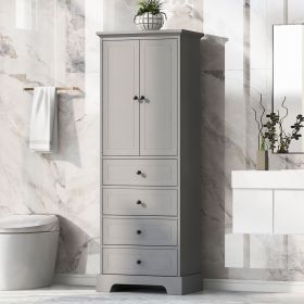Storage Cabinet with 2 Doors and 4 Drawers for Bathroom, Office, Adjustable Shelf, MDF Board with Painted Finish (Material: MDF, Color: Grey)