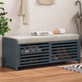 Distressed Shutter Storage Bench with Acacia Veneer for Retro Charm for Living Room,Entryway (Material: MDF, Color: Navy)