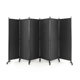 6 Panel 5.7 Feet Tall Rolling Room Divider on Wheels (Color: Gray)