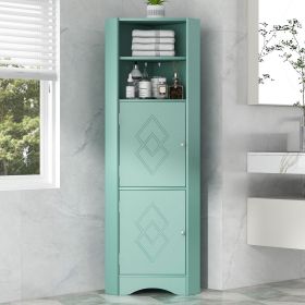 Tall Bathroom Corner Cabinet, Freestanding Storage Cabinet with Doors and Adjustable Shelves, MDF Board (Color: Green)