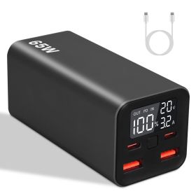 20000mah 65W USB-C PD Laptop Power Bank Fast Charging Power Bank Portable Type-C Charger with USB-C to USB-C Cable Fit For IOS Phone 15 Android Macboo (Color: Black)
